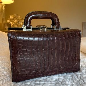 Bobbi Brown cosmetic train case brown crocodile embossed leather